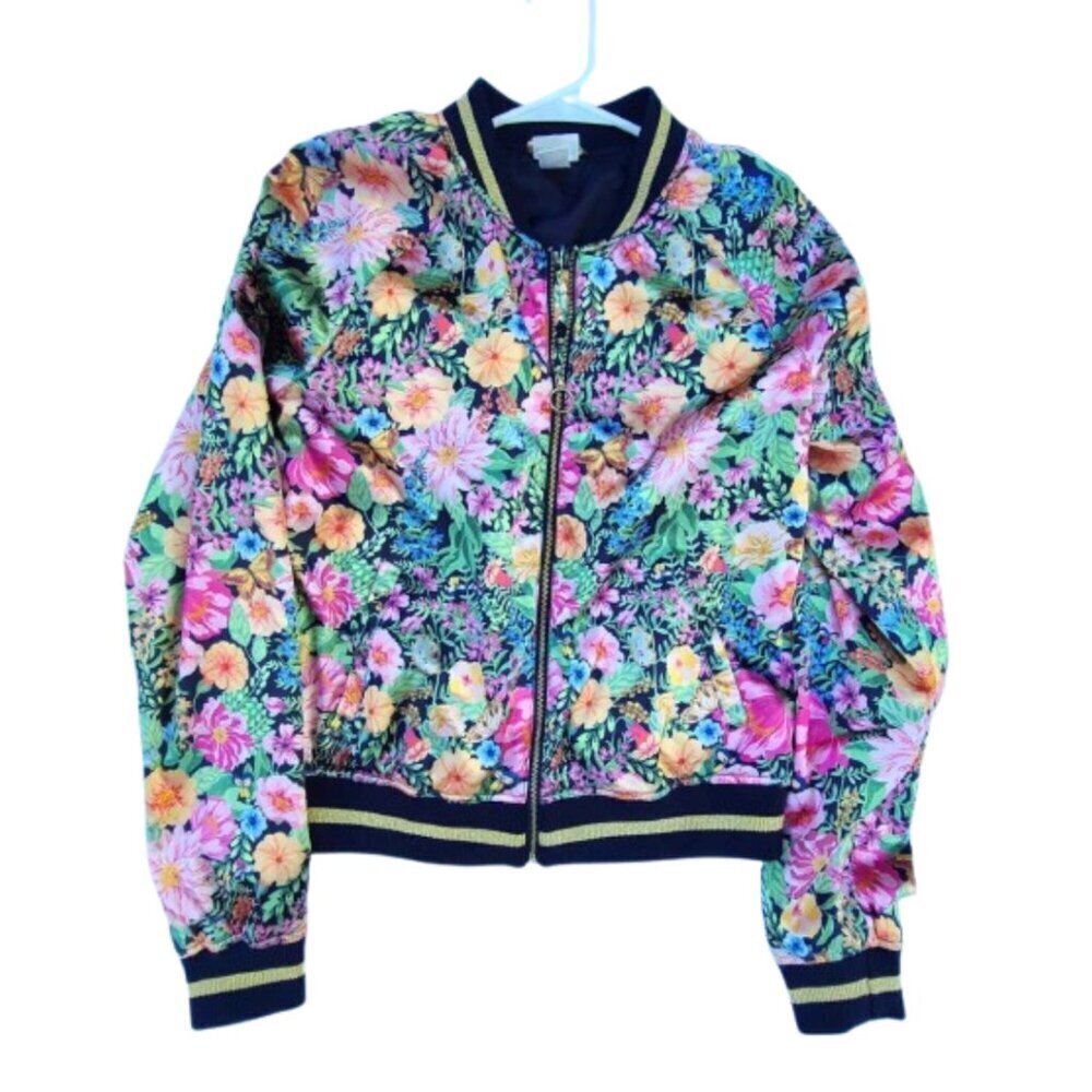 Angela McKay 90s Colorful Boho Cottagecore Festival Juniors Floral Bomber Jacket